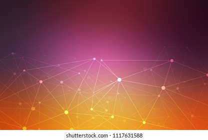 Light Pink, Yellow vector background with dots and lines. Glitter abstract illustration with connection of triangle structure. Pattern can be used for beautiful websites.