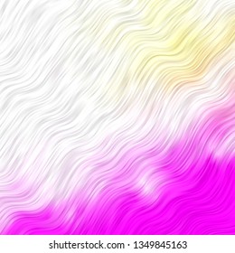 Light Pink, Yellow vector background with bent lines. Illustration in halftone style with gradient curves. Template for cellphones.