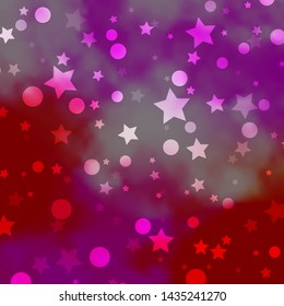Light Pink, Yellow vector background with circles, stars. Illustration with set of colorful abstract spheres, stars. Design for wallpaper, fabric makers.