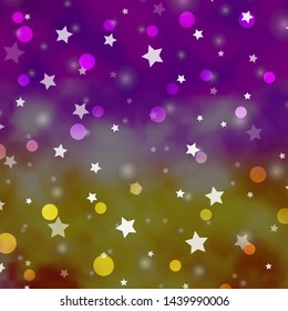 Light Pink, Yellow vector background with circles, stars. Colorful disks, stars on simple gradient background. Template for business cards, websites.