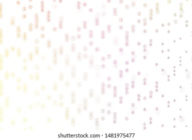 Light Pink, Yellow vector background with math characters. Colored mathematic signs with gradient on white background. Pattern for school, grammar websites.