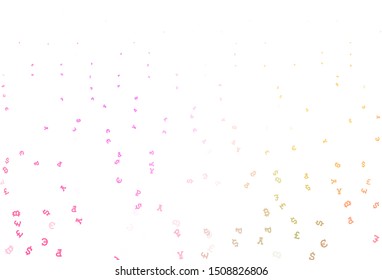 Light Pink, Yellow vector background with signs of currency. Colored symbols of currency on white background. Template for ads of currency markets, bank loans.