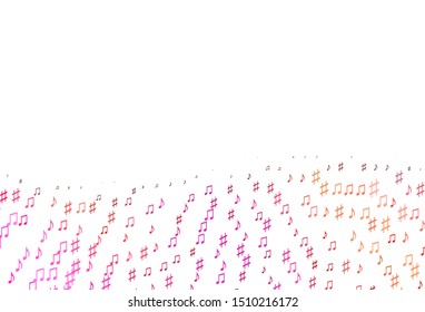 Light Pink, Yellow vector background with music symbols. Shining illustration of colorful gradient music notes. Template for fasion magazines.
