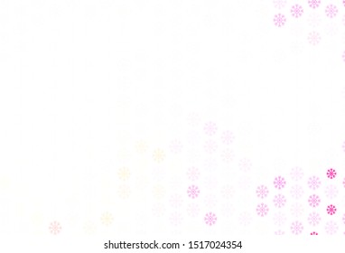 Light Pink, Yellow vector background with xmas snowflakes. Modern geometrical abstract illustration with snowflakes. Template for a new year background.