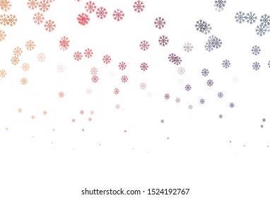 Light Pink, Yellow vector background with beautiful snowflakes. Shining colorful illustration with snow on abstract template. Template for a new year background.