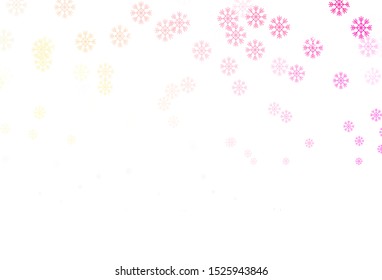 Light Pink, Yellow vector background with xmas snowflakes. Shining colorful illustration with snow in christmas style. Template for a new year background.