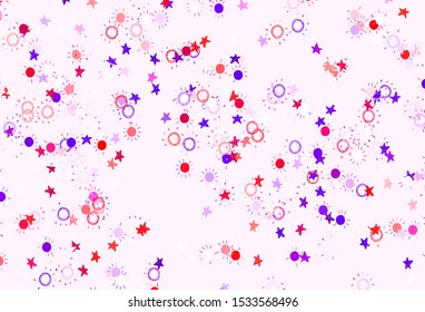 Light Pink, Yellow vector background with colorful stars, suns. Stars, suns on blurred abstract background with gradient. Best design for your ad, poster, banner.