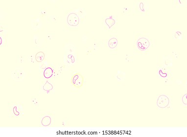 Light Pink, Yellow vector background with cuisine gourmet. Illustration with set of fresh food in doodle style. Pattern for ads of breakfast, lunch, dinner.