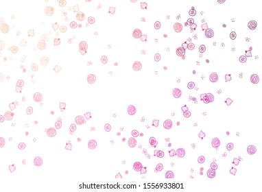 Light Pink, Yellow vector background with cuisine gourmet. Beautiful colorful illustration with food in doodle style. Template for meal cooking in kitchen.