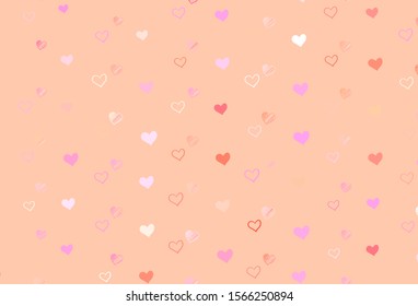 Light Pink, Yellow vector background with Shining hearts. Hearts on blurred abstract background with colorful gradient. Pattern for marriage gifts, congratulations.