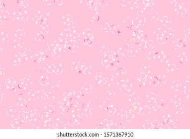 Light Pink, Yellow vector background with arithmetic signs. Abstract illustration with colored algebra signs. Best design a poster, banner of a math college.