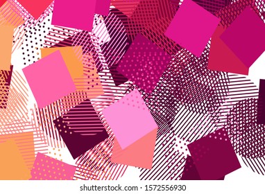 Light Pink, Yellow vector background with triangles, circles, cubes. Glitter abstract illustration with spheres, squares, lines. Pattern for websites.