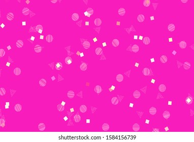 Light Pink, Yellow vector background with polygonal style with circles. Abstract illustration with colorful dots, lines, cubes. Pattern for websites.