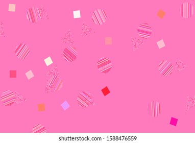 Light Pink, Yellow vector background with triangles, circles, cubes. Decorative design in abstract style with lines, dots, cubes. Pattern for websites.
