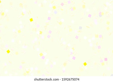 Light Pink, Yellow vector background with triangles, circles, cubes. Illustration with set of colorful circles, triangles, squares. Best design for poster, banner.