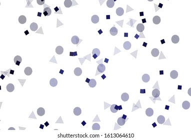 Light Pink, Yellow vector background with polygonal style with circles. Illustration with set of colorful circles, triangles, squares. Pattern for commercials.