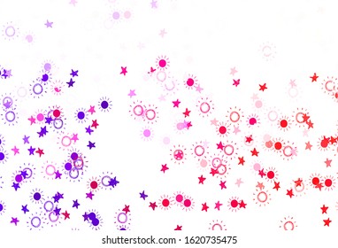 Light Pink, Yellow vector background with colorful stars, suns. Stars, suns on blurred abstract background with gradient. Best design for your ad, poster, banner.