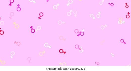 Light Pink, Yellow vector background with woman symbols. Simple design in abstract style with women’s rights activism. Elegant design for wallpapers.