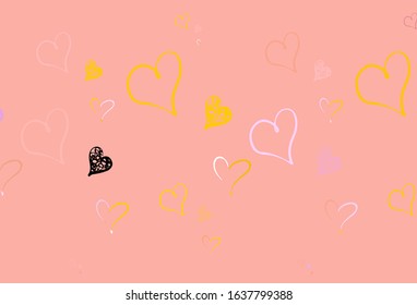 Light Pink, Yellow vector background with hearts. Beautiful abstract hearts on colorful gradient background. Design for a business advert of anniversary.