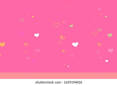 Light Pink, Yellow vector background with hearts. Illustration with shapes of gradient hearts on blur backdrop. Pattern for marriage gifts, congratulations.