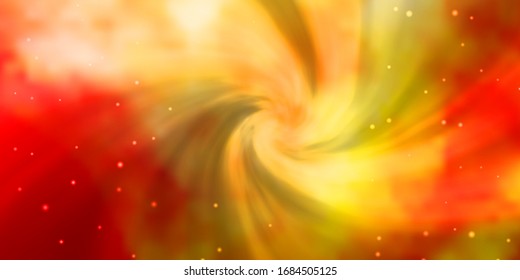 Fondo vectorial amarillo rosa claro con estrellas pequeñas y grandes. Ilustración colorida con estrellas abstractas de gradiente. Tema para teléfonos celulares.