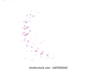 Hellrosa, gelbe Vektorillustration, Hintergrund mit Herzen. Unscharfes dekoratives Design im Doodle-Stil mit Herzen. Vorlage für Valentins Grußkarten.