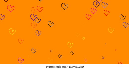 Light Pink, Yellow vector background with hearts. Decorative shining illustration with hearts on abstract template. Pattern for marriage gifts, congratulations.