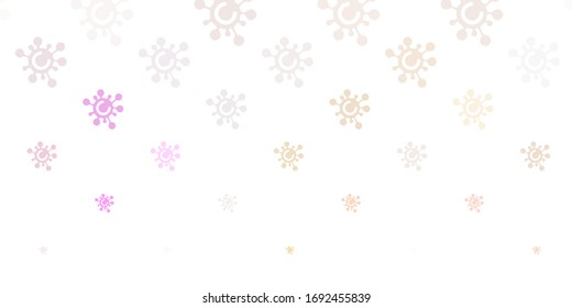 Light Pink, Yellow vector background with covid-19 symbols. Simple design in abstract style with infection forms. Design for biohazard warning.