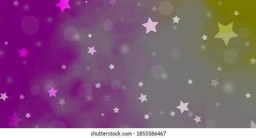Light Pink, Yellow vector background with circles, stars. Colorful illustration with gradient dots, stars. Pattern for trendy fabric, wallpapers.