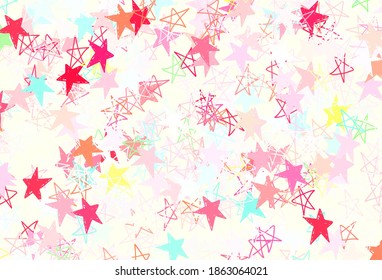 Light Pink, Yellow vector background with colored stars. Stars on blurred abstract background with gradient. Pattern for astronomy websites.