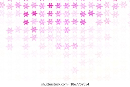 Light Pink, Yellow vector background with beautiful snowflakes, stars. Colorful decorative design in xmas style with snow. Pattern for New Year websites.