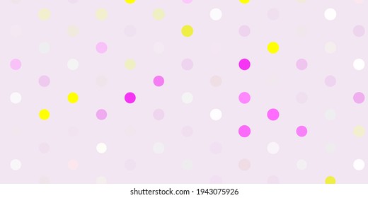 Fondo vectorial amarillo rosa claro con puntos. Ilustración con un conjunto de esferas abstractas coloridas y brillantes. Nueva plantilla para un libro de marcas.