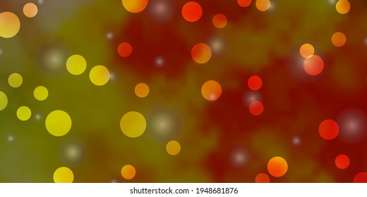 Light Pink, Yellow vector background with circles, stars. Colorful illustration with gradient dots, stars. Pattern for booklets, leaflets.
