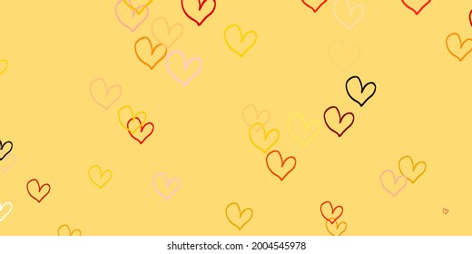 Light Pink, Yellow vector background with hearts. Decorative shining illustration with hearts on abstract template. Pattern for marriage gifts, congratulations.