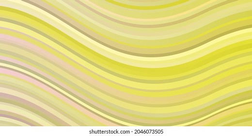 Fondo vectorial amarillo rosa claro con líneas dobladas. Ilustración de degradado en un estilo sencillo con arcos. Patrón de folletos, folletos.