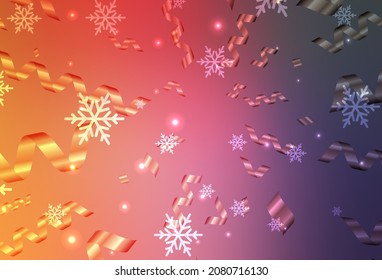Light Pink, Yellow vector background in Xmas style. Abstract gradient illustration with colorful Christmas things. Best design for a college poster, banner.