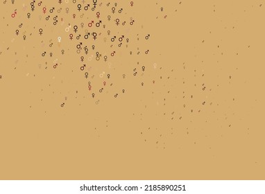 Fondo vectorial amarillo rosa claro con símbolos de género. Ilustración inteligente en el estilo de gradiente colorido con signos de género. Diseño inteligente para aplicaciones de citas.