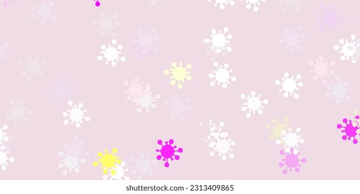 Light pink, yellow vector background with covid-19 symbols. Abstract illustration with biological gradient shapes. Simple drawing against danger fever.