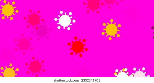 Fondo vectorial amarillo rosa claro con símbolos covid-19. Ilustración inteligente con signos cómodos en estilo decorativo. Sencillo dibujo contra la fiebre de peligro.