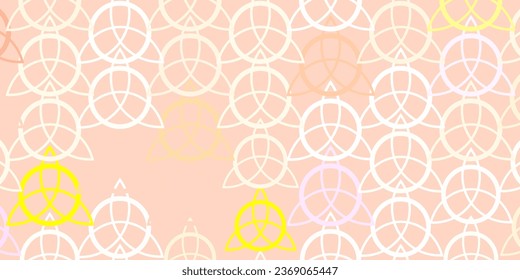 Light Pink, Yellow vector background with occult symbols. Colorful vintage illustration with gradient alchemy shapes. Simple design for occult depiction.