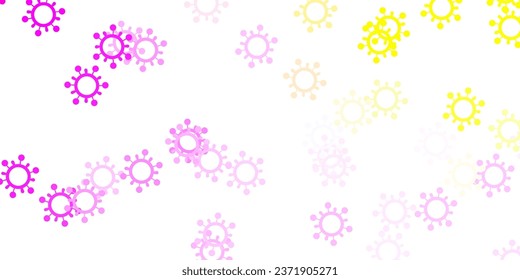 Light pink, yellow vector background with covid-19 symbols. Colorful  gradient illness symbols in simple abstract style. Simple design against epidemic information.