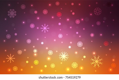 Light Pink, Yellow vector background with xmas snowflakes. Decorative shining illustration with snow on abstract template. The pattern can be used for new year ad, booklets.
