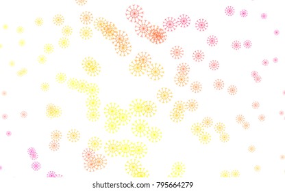 Light Pink, Yellow vector background with xmas snowflakes. Snow on blurred abstract background with gradient. The template can be used as a new year background.