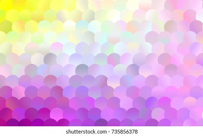 Light Pink, Yellow vector banner with circles, spheres. Abstract spots. Background of Art bubbles in halftone style with colored gradient.