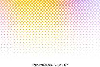 Light Pink, Yellow vector banner with circles, spheres. Abstract spots. Background of Art bubbles in halftone style with colored gradient.