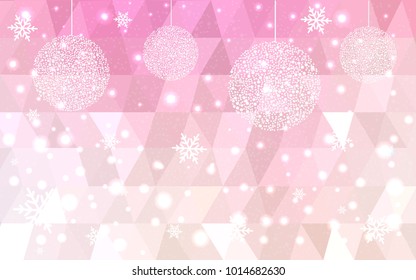 Light Pink Yellow vector christmas postcard low polygon background. Illustration consisting of triangles. Abstract triangular polygonal origami or crystal design of New Year celebration.