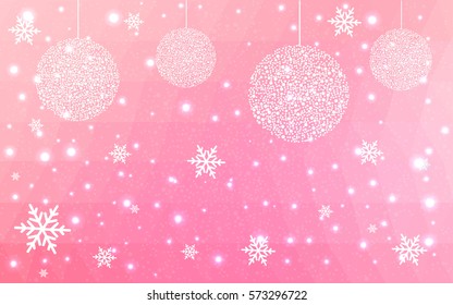 Light Pink Yellow vector christmas postcard low polygon background. Illustration consisting of triangles. Abstract triangular polygonal origami or crystal design of New Year celebration.
