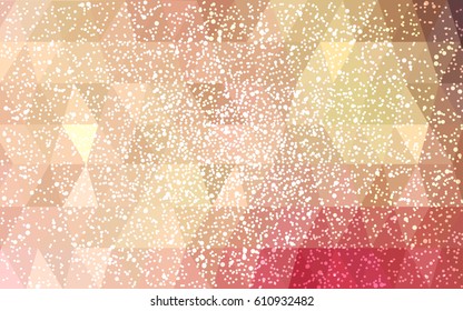 Light Pink, Yellow vector christmas polygon background. Low poly Illustration consisting of triangles with snowflakes. Texture background of New Year celebration.