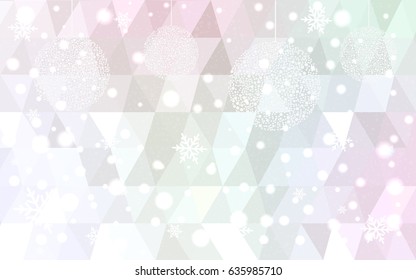 Light Pink Yellow vector christmas postcard low polygon background. Illustration consisting of triangles. Abstract triangular polygonal origami or crystal design of New Year celebration.