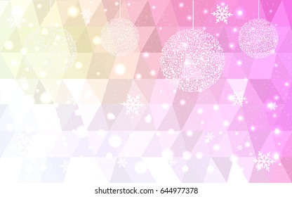 Light Pink Yellow vector christmas postcard low polygon background. Illustration consisting of triangles. Abstract triangular polygonal origami or crystal design of New Year celebration.